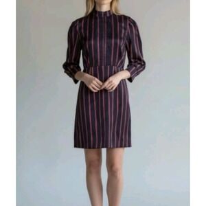 NWT Sandro Paris Striped Dress Women Size 36 Navy Blue French Chic Professional